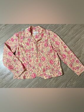 Coldwater Creek Pink and Cream Floral Jacket Size M